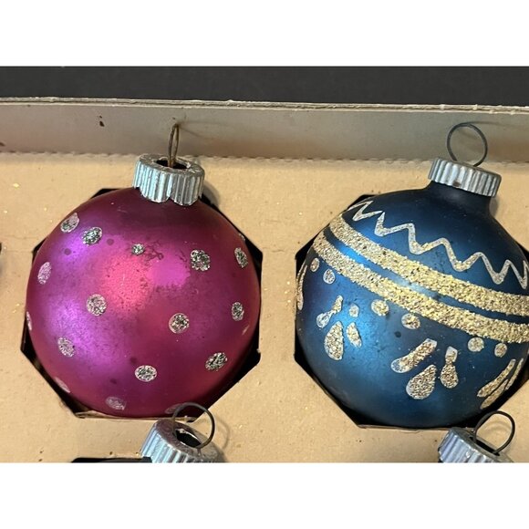 11 Shiny Bright Christmas Ornament Mica MCM Mercury Glass Some Matching With Box - Picture 7 of 10